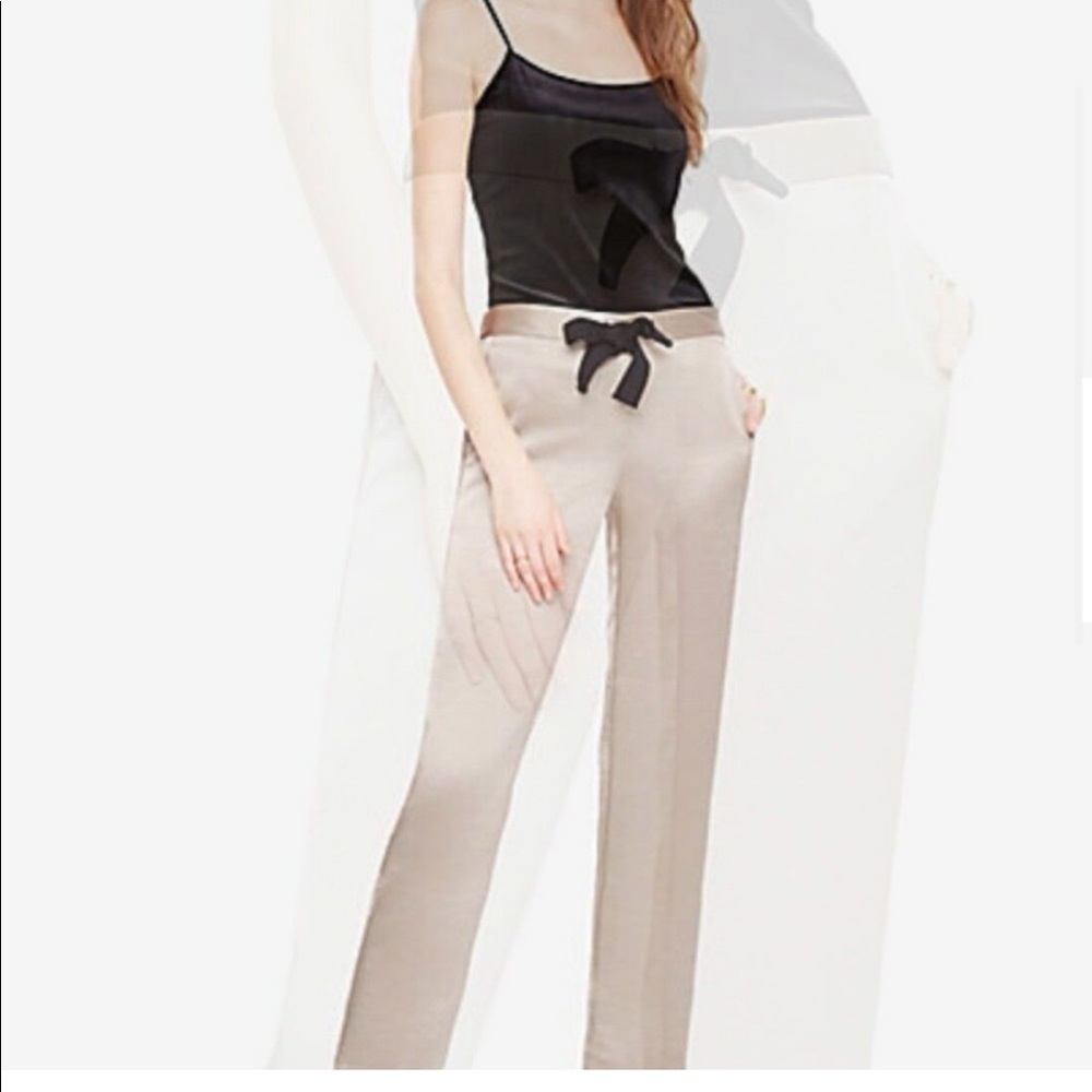 Satin Tie-Waist Wide-Leg Pants - Cream